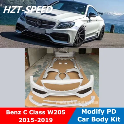 PD Style FRP Unpainted Front Rear Bumper Side Skirts Fenders Car Body Kit For Mercedes-Benz W205 C200 C260 C300L 2015-2019