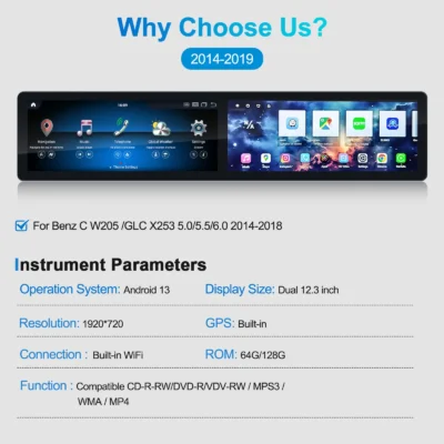 Navihua New Arrival Dual Screen Android Car Radio GPS Navigation Multimedia Carplay Stereo for Benz C Class W205 GLC 2014-2019 - immagine 4