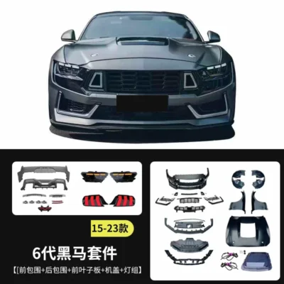 Car Body kit for Ford Mustang 15-23 modified new style Front rear bumper grille engine cover Headlight Taillight fender surround