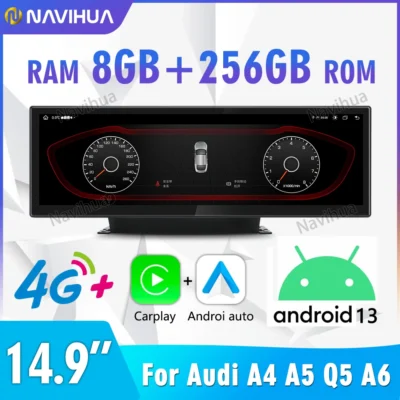 NaviHua 14.9 Inch 3K Screen Android Car Radio For Audi A5 A4L 2017 2019 Multimedia Auto Carplay Navigation Headunit Monitor New - immagine 2