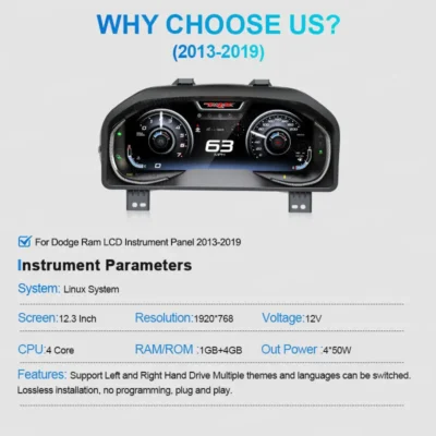 NaviHua 12.3" Car Digital Cluster Instrument For Dodge RAM 2013 2019 Auto Speedometer LCD Dashboard Virtual Cockpit New Upgrade - immagine 3
