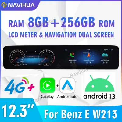 12.3 inch Android Car Radio & Cockpit Digital Cluster DVD Player GPS Navihation Stereo for Benz E Class W213 2017-2019 Carplay - Image 2