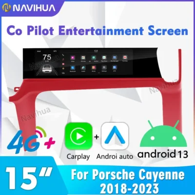 NaviHua 15" For Porsche Cayenne 2018 2023 Auto Headunit Monitor Carplay Passenger Seat Entertainment Car Copilot Android Screen