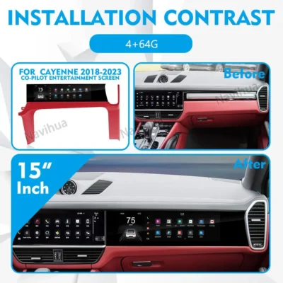 NaviHua 15" For Porsche Cayenne 2018 2023 Auto Headunit Monitor Carplay Passenger Seat Entertainment Car Copilot Android Screen - immagine 5