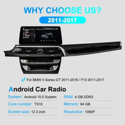 Navihua Car Interior Upgrade 12.3'' Android Car Radio with AC Panel Multimedia Carplay AutoStereo for BMW 5 Series F10 2011-2017 - immagine 3