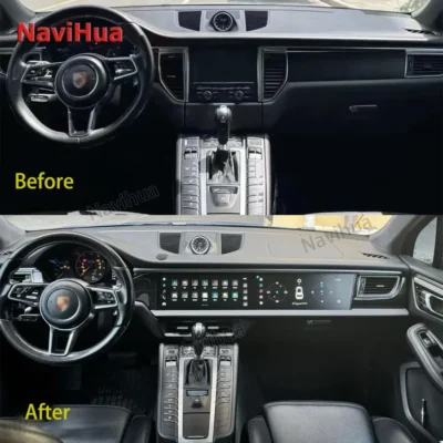 NaviHua Hot Sales 12.3 inch Dual Screen Android Car Radio GPS Navigation Multimedia Player Stereo For Porsche Macan 2014 2017