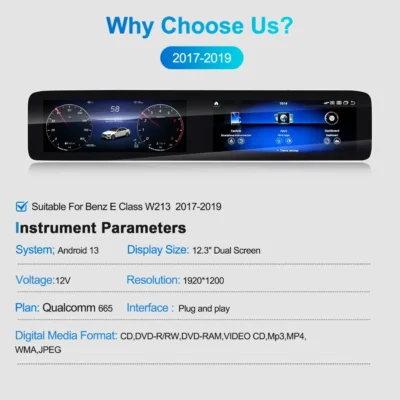 Navihua New Design 12.3inch Android Car Radio & 12.3 Inch Digital Cluster DVD Player GPS Stereo for Benz E Class W213 2017-2019 - Image 6