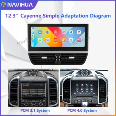 NaviHua 12.3 Old to new Radio+ Saddle Control Panel +LCD Clock Interior kit upgrade GPS Navigation for Porsche Cayenne 2010-2016 - immagine 3