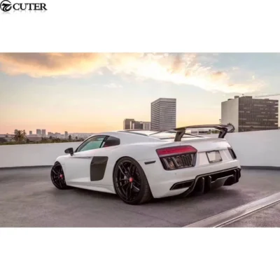 New R8 v Style Carbon Fiber Front Bumper Lip Rear Bumper Diffuser Rear Spoiler Wings for Audi R8 Car Body Kit 16-18 - immagine 3