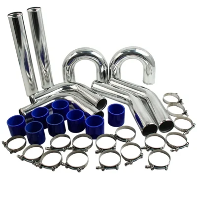 3 inch Intercooler Pipe Kit Universal Aluminum Piping 180 90 45 Degree Blue hose - immagine 3