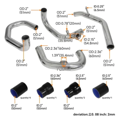 Intercooler Pipe Kit Aluminum Front + Turbo Blow Off Valve Fits for VW Golf GTI Jetta GL GLS GLI 1.8T MKIV 1998-2005 - immagine 6
