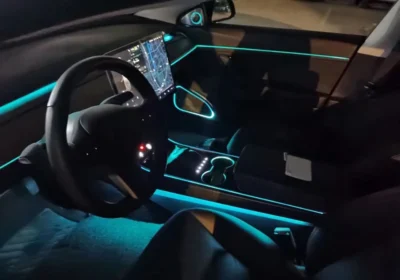 For Tesla Model 3 2019-2020 Decorate Inter Lamp Touch Control Inter Car Ambient Light Center Pillar Horn Cover Atmosphere Light - immagine 4