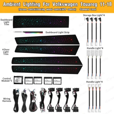 ICarsin Upgrade Symphony LED Car Interior Ambient Lighting For Volkswagen VW Touareg 2011 To 2018 Strip Accessories Decoration - immagine 2