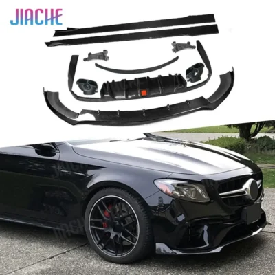 Rear Diffuser with Exhaust Front Lip Bumper Side Skirts Rear Wing Support Brackets for Benz W213 E63 AMG 2017+Rear Spoiler
