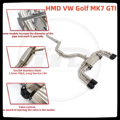 HMD Hot Sale Stainless Steel Exhaust System Performance Catback For VW Golf MK7 GTI 2.0T Auto Modified Valve Muffler - immagine 2