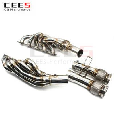 Stainless Steel CEES Exhaust System - Headers, Test Pipe & No - cat Downpipe for Audi R8 V10 5.2 Manifold - Image 2
