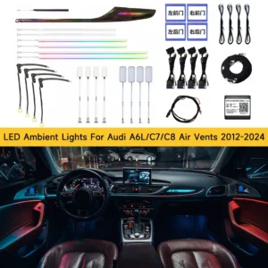 LED Ambient Lights For Audi A6 A6L C7 C8 2012-2024 Models 64 Colors Rainbow Atmosphere Lamps APP/ Car Play/Car Radio Control