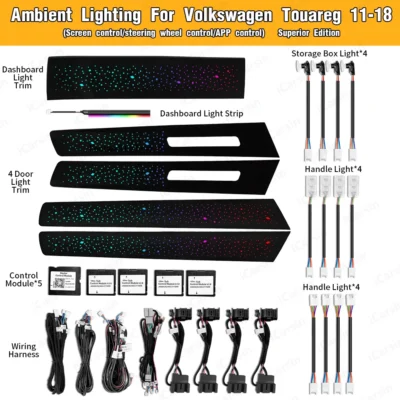 ICarsin Upgrade Symphony LED Car Interior Ambient Lighting For Volkswagen VW Touareg 2011 To 2018 Strip Accessories Decoration - immagine 3
