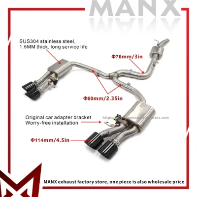 MANX Car Exhaust System for VW Golf MK8R 2.0T Stainless steels Catback Performance exhaust pipe Muffler with remote control valv