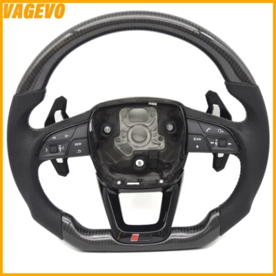 Bright carbon fiber Alcantara leather flat bottomed sports steering wheel for Audi Q5 FY, Car Accessories