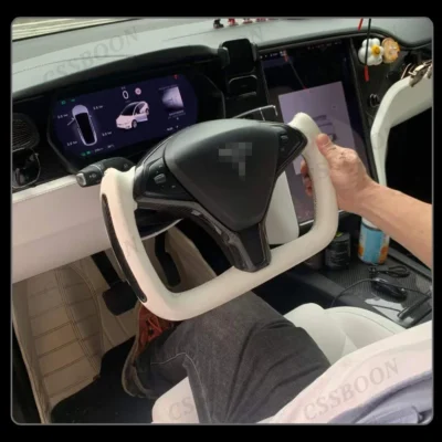 CSSBOON Heated Yoke Steering Wheel for Tesla Model X Sports Racing Car Interior Handle Carbon Fiber Option for Tesla Model S - immagine 6