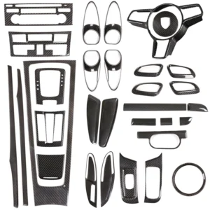 31PCS Real Carbon Fiber Kit Set Car Interior Trim Dashboard Panel Steering Wheel Cover For Porsche 911 718 981 Boxster Cayman