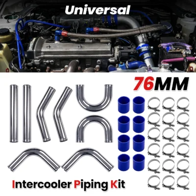 3 inch Intercooler Pipe Kit Universal Aluminum Piping 180 90 45 Degree Blue hose - immagine 2
