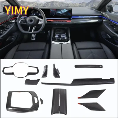 Real Carbon Fiber Kit Car Central Control Gear Cover, Instrument Panel Decorative Panel Fit for BMW 5 Series I5 G60 2024+ LHD