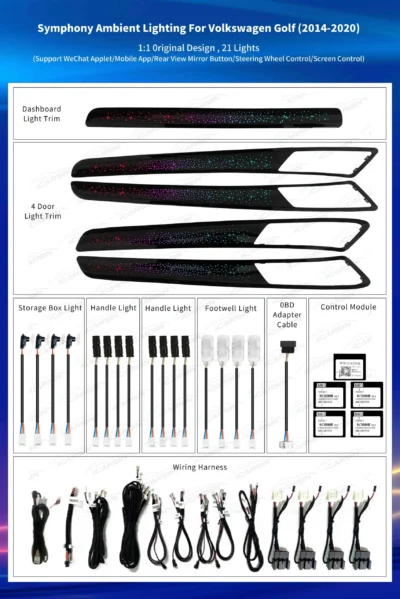 For ICarsin Upgrade 256 Colors Symphony Car Interior Ambient Lighting For Volkswagen Golf 2014-2020 Atmosphere Strip Accessories - immagine 2