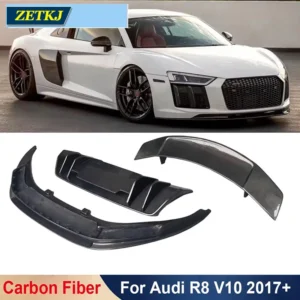 New R8 Real Carbon Fiber Front Rear Bumper Lip Shovel Chin Diffuser Rear Wing Spoiler Car Styling For Audi R8 V10 2017+