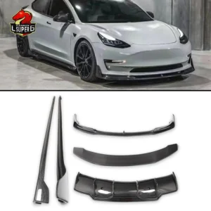 Carbon Fiber Front Lip Rear Diffuser Side Skirts Wing Spoiler V Style for Teslas Model 3 Bodykit