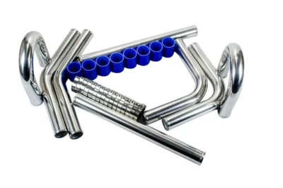 LIZHI - 2.25" 57mm TURBO INTERCOOLER PIPE 2.25" L=600MM CHROME ALUMINUM PIPING PIPE TUBE + T-CLAMP + SILICONE HOSES BLUE WLR1717 - immagine 5