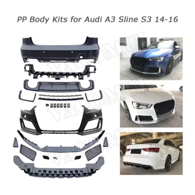 PP Material Front Bumper Wide Body Kits Rear Bumper lip Diffuser Spoiler for Audi A3 S3 RS3 Style 2014-2016 - immagine 2