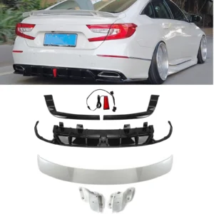 Car Rear Trunk Lid Spoiler Wing & Rear Diffuser Bumper Lip Splitter W/ Lamp For Honda Accord 2018 2019 2020 2021 2022 Yofer