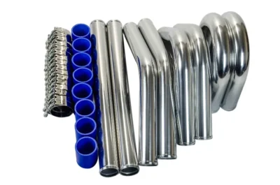 LIZHI - 2.25" 57mm TURBO INTERCOOLER PIPE 2.25" L=600MM CHROME ALUMINUM PIPING PIPE TUBE + T-CLAMP + SILICONE HOSES BLUE WLR1717 - immagine 3
