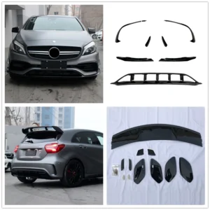 Front Bumper Splitter Air Vent Trim Kit & Rear Trunk Spoiler Roof Wing For Mercedes Benz A Class W176 A45 AMG Sport 2016-2018
