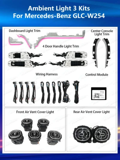 For Upgrade 64 Colors LED Car Interior Ambient Lighting Kit For Mercedes Benz GLC -W254 W206 2022+ Atmosphere Strip Accessories - immagine 4
